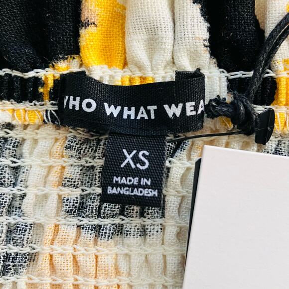 NEW Who What Wear Linen Graphic Smocked Off The Shoulder Short Sleeve Blouse XS - Picture 4 of 4